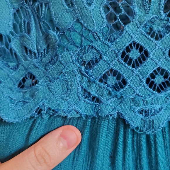 Free People Adella turquoise Slip Lace trim Dress Size S Asymmetric Boho Fairy - Picture 11 of 16